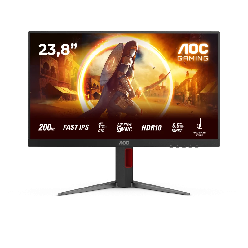 Monitor Gaming AOC 23.8" Fast IPS FHD 1920x1080 200Hz 1ms (0.5ms MPRT) HDR10 FlickerFree Boxe 2Wx2 HA Pivot HDMI DisplayPort 24G4HA