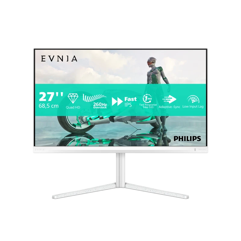 Monitor Gaming Philips EVNIA 27" Fast IPS QHD 2560x1440 260Hz (OC Native 240Hz) 1ms (0.3ms MPRT) HDR10 FlickerFree Boxe 2Wx2 HA Pivot HDMI DisplayPort Alb 27M2N3501PA