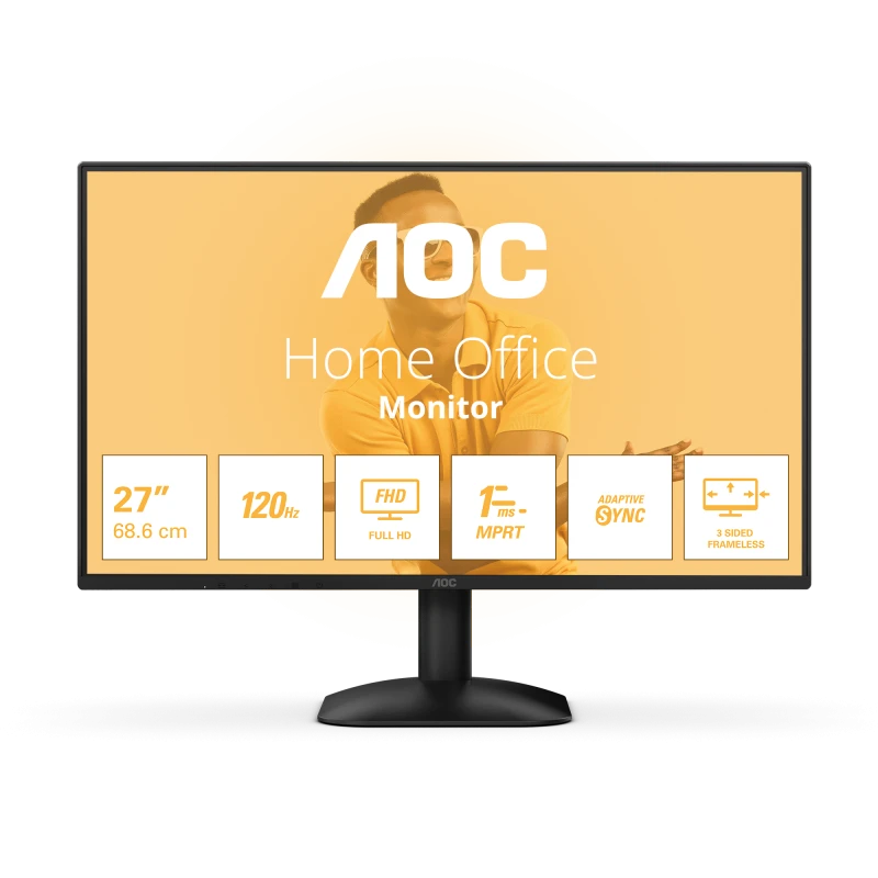 Monitor AOC 27" IPS FHD 1920x1080 120Hz 4ms (1ms MPRT) FlickerFree VGA HDMI 27B31H